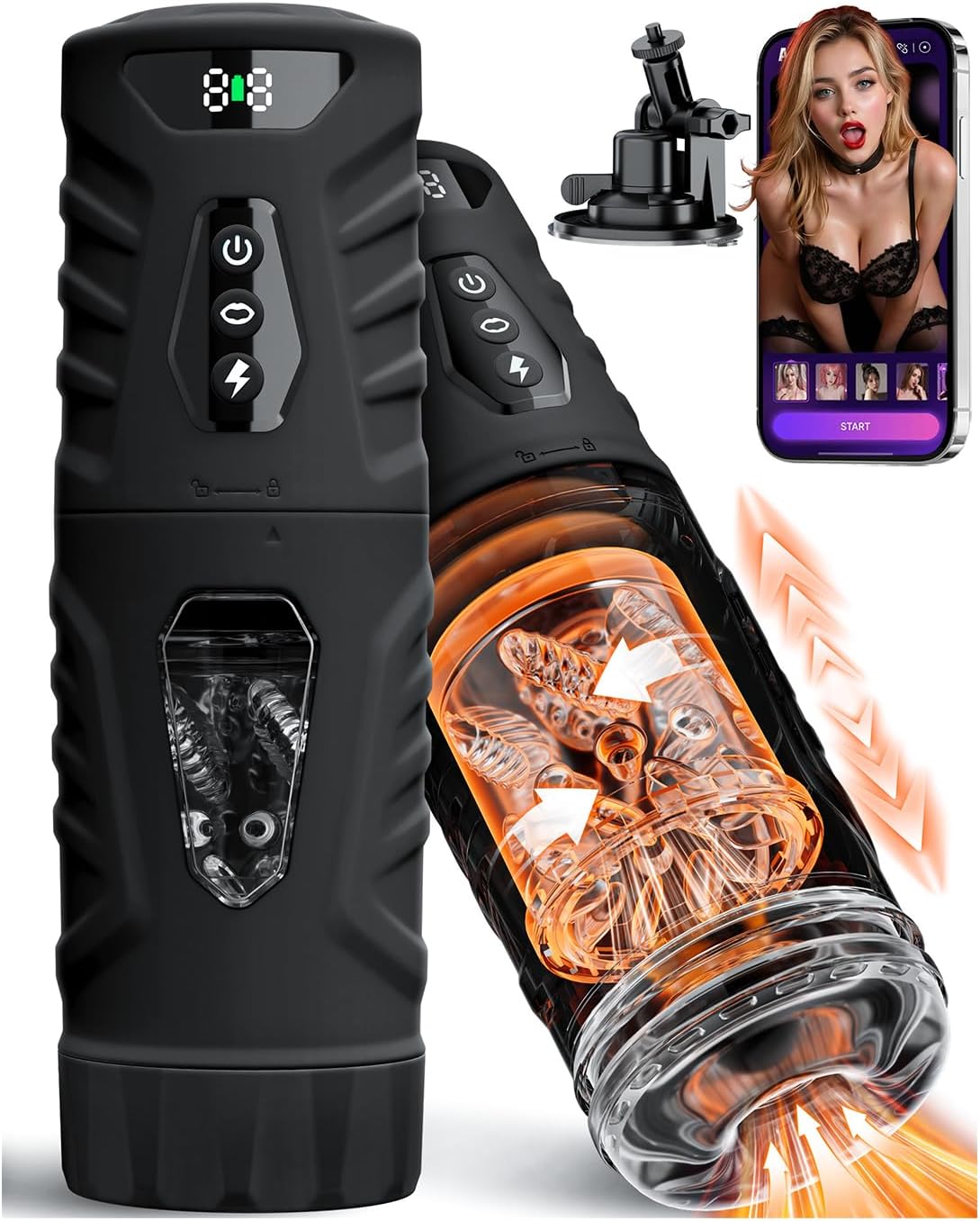 Black Martino automatic stroker with display and suction base