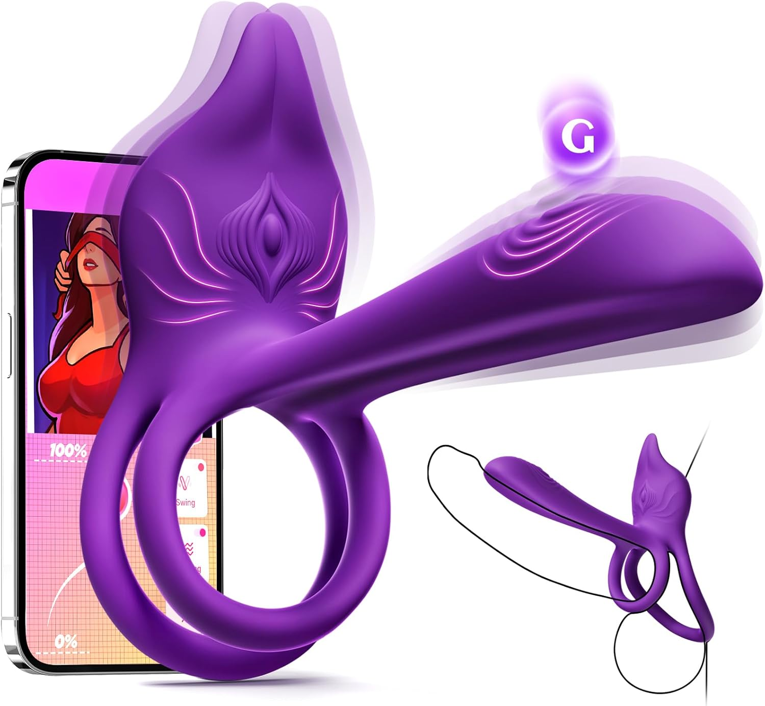 Purple Royaleye couples ring and curved dual-stimulation toy